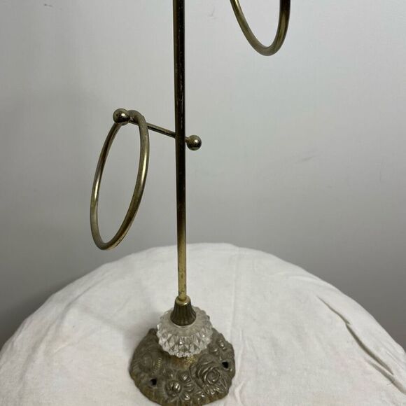 Vintage Modern Regency Crystal 3 Ring Hand Towel Holder Stand Bathroom Brass OS - Picture 5 of 7
